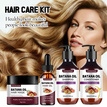 BATANA Oil Hair Care Kit - Strengthening Shampoo, Moisturizing Mask & Keratin Conditioner for All Hair Types Frizz Control 4pcs