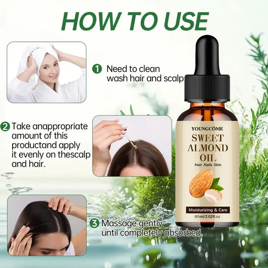 SWEET ALMOND OIL for Hair Growth Scalp Treatment Lightweight Hair Oil 100% Pure, Unrefined Oil from Honduras, Strengthens Adds
