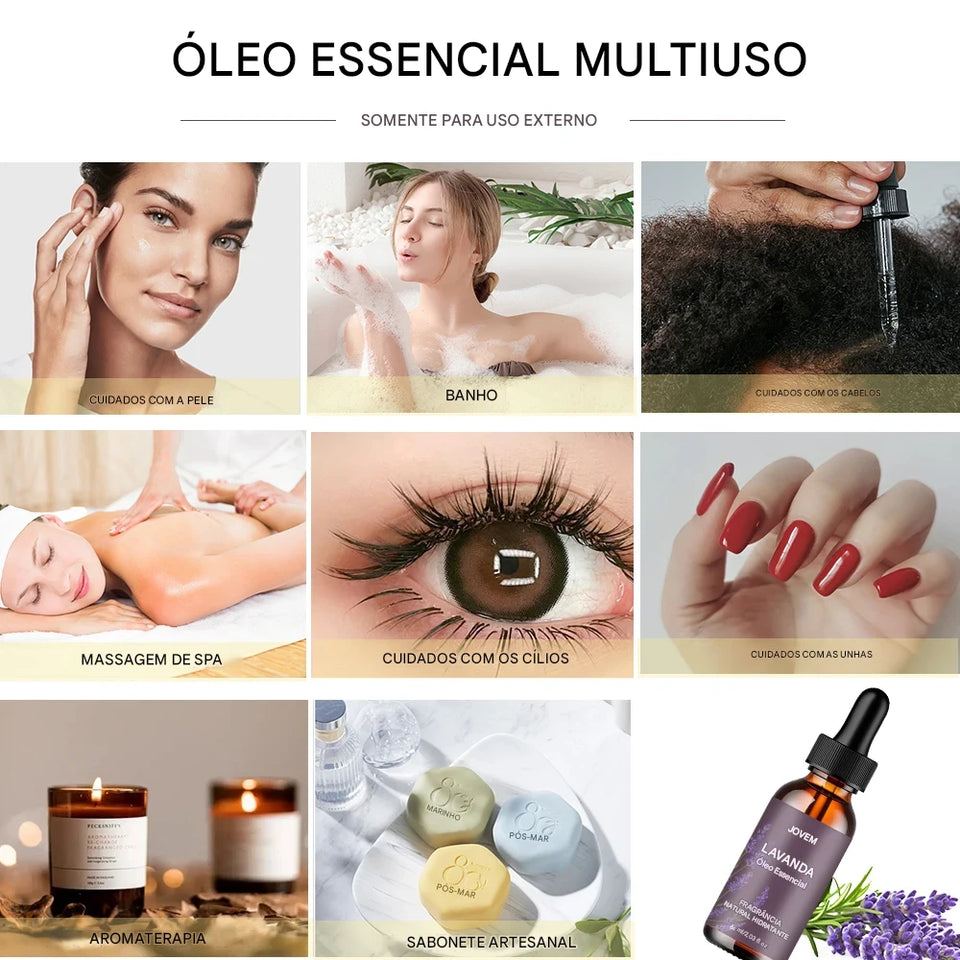 Óleo Essencial de Lavanda Orgânico 40/60ml – Hidratação Profunda, Anti-Acne & Relaxamento Natural